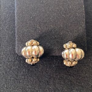 Silver and black stone clip on earrings